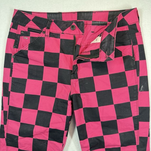 G-Star Raw 5622 3D Mid Boyfriend Jeans Womens 27x28 Pink Black Checkerboard